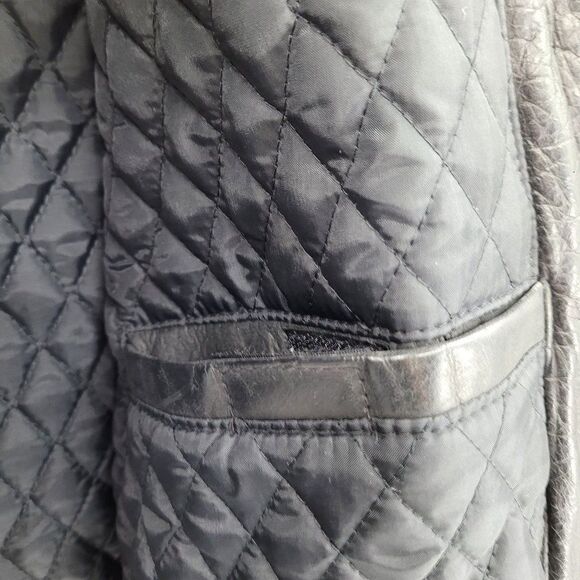 Vintage 80's John Ashford Leather Coat Anorak Jacket Collared Drawstring Black L - Picture 12 of 16